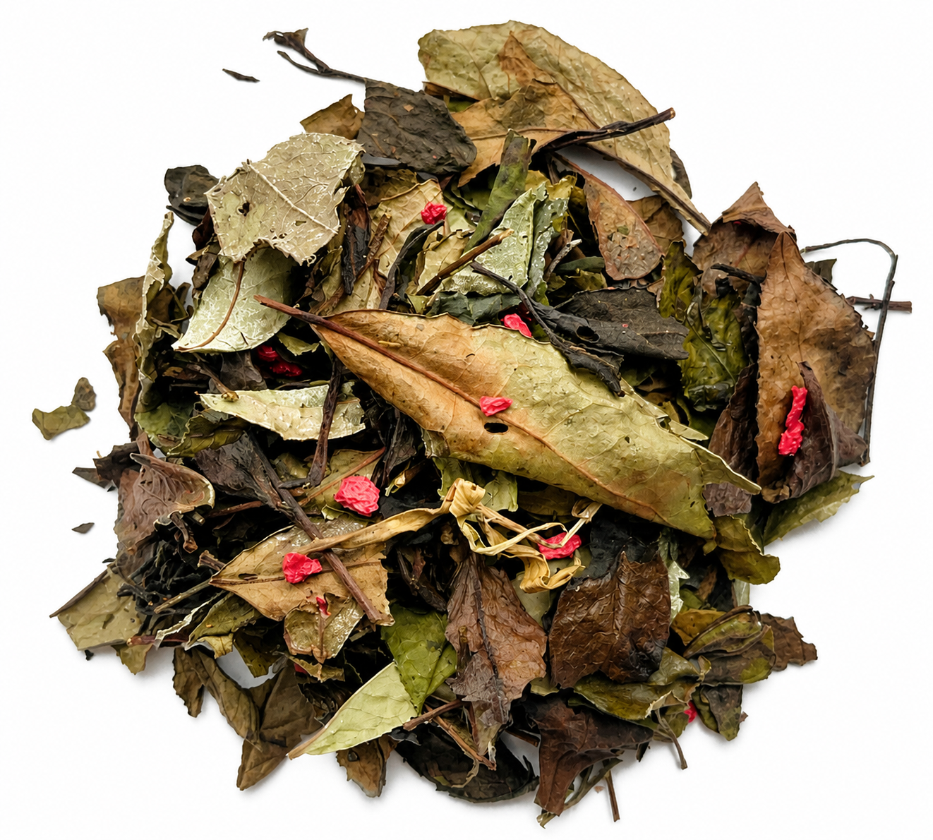 Biała herbata White Berry Leo Tea – liściasta herbata Pai Mu Tan z naturalnym aromatem malin i liofilizowanymi kawałkami malin